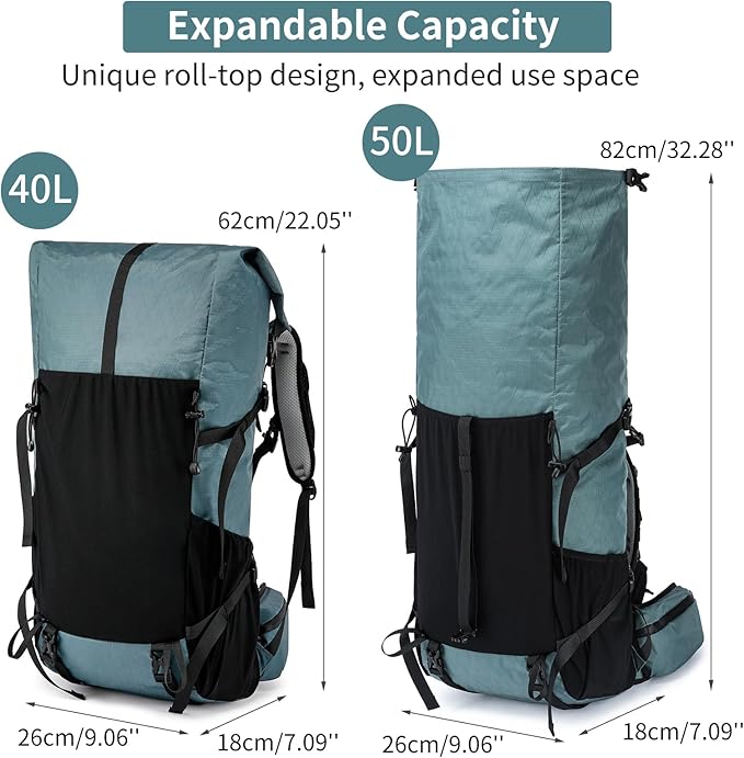 Hiking Backpack,40L to 50L Extra Large Capacity Hiking Bag,Internal Frame Camping Backpack,Upgraded X-PAC Lightweight Sport Daypack Travel Backpack Fit For Mountain Climbing Camping(Grey Green)