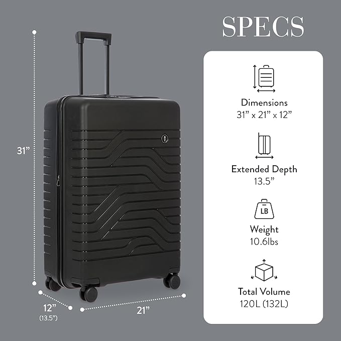 Bric's 30" Expandable Spinner Suitcase - Travel Luggage with TSA-Approved Lock and Hard Shell Exterior - B|Y Ulisse - Black