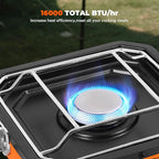Adjustable 2-Burner Portable Stove with 16000 BTU, with Camping Grill and Carrying Bag, Portable Propane Camp Stove with 2 Burners & Piezo Ignition for Camping, Backyard BBQ,Tailgating (Orange)