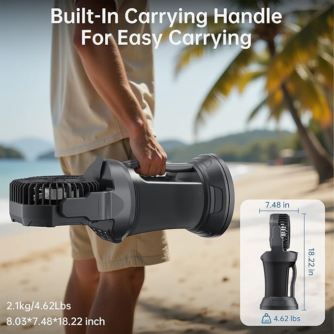 Portable Misting Fan, 30000mAh Battery Powered, Rechargeable Mist Fan with 4 Speeds, 4 Spray Modes, Remote & RGB Light, Auto Oscillation with 2L Tank Spray Cooling for Patios Camping Beach Outdoor