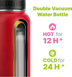 Insulated Water Bottle-32 oz Stainless Steel Vacuum Wide Mouth Sports Water Flask with Spout Lid-Reusable Metal Travel Water Bottle with Silicone Boot, BPA-Free(Canyon Red)