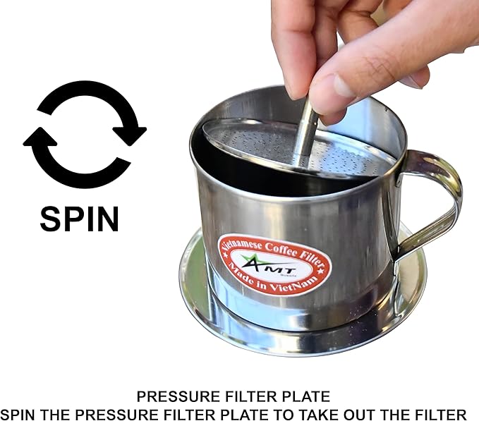 AMT 13 oz Coffee Maker - Vietnamese Phin Filter, 2-3 Servings, Screw Down Coffee Dripper for Home Office