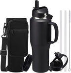 32 40 OZ Stainless-Steel Cup with Handle - Vacuum Insulated Water Bottles with Straw, Strap Carrier Bag & Protective Boot, Leak Proof Coffee Tumbler Thermo Flask Cups for Car Office Gym