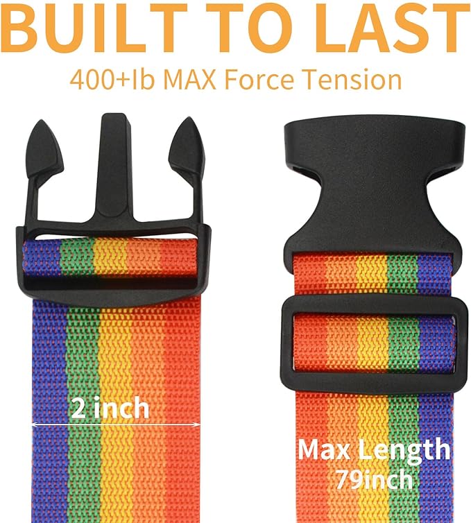 BILIONE 8 Pack Luggage Straps 79" Long Belts Keep Suitcase Secure While Traveling, TSA Approved Add a Bag Premium Accessory for Travel Bag Closure (Blue+Orange+Rose Pink+Green)