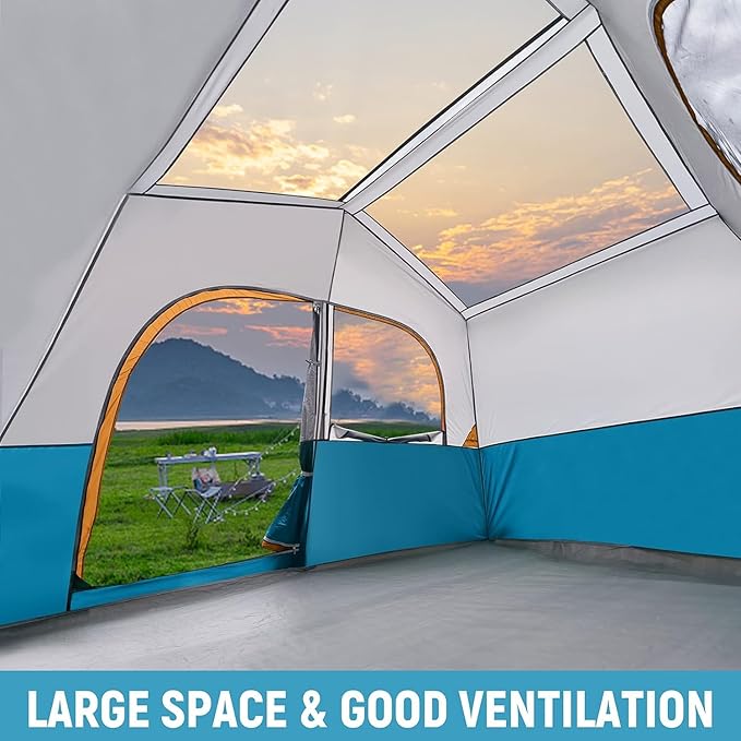 HIKERGARDEN 6-8 Person Camping Tent - Portable Family Cabin Tent for Camp, Windproof Fabric Camp Tent Outdoor for Hiking, Backpacking, Traveling