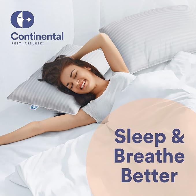 Continental Bedding | Serenity Goose Down Pillow | 700 Fill Power Hungarian White Down | 400TC Cotton Damask Shell | Made in USA | Queen, Medium | 2 Pack