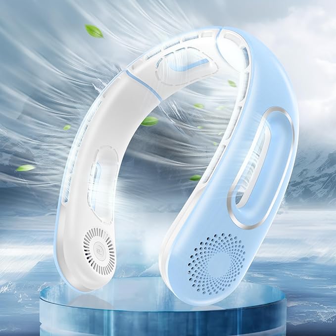 Neck Fan, Hands Free Bladeless Neck Fans Portable Rechargeable, 360° Cooling Neck Fan, 4 Speeds, Quiet, 5200 mAh Battery Operated USB Wearable Personal Fan Gifts for Women, Travel, Outdoor