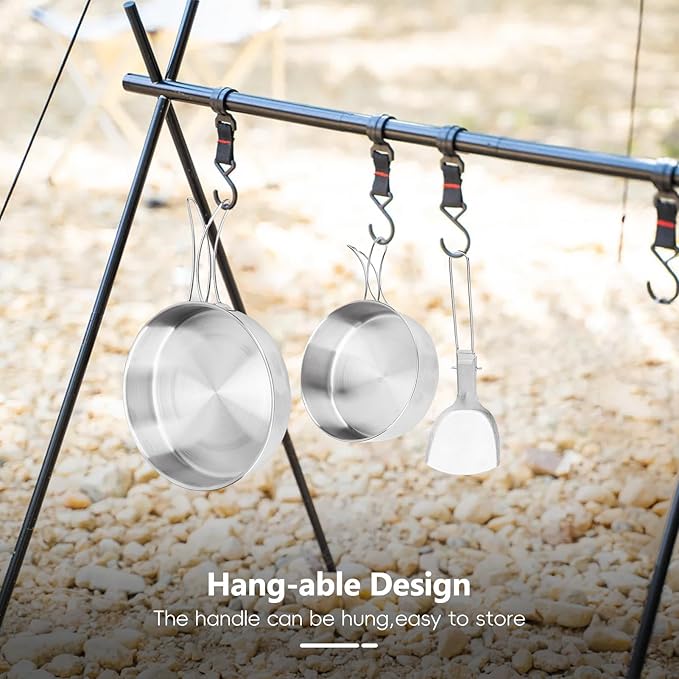 13 Piece Camping Cookware Set Stainless Steel Pots and Pans Set with Folding Forks Spoons Spatulas, Portable Lightweight Camping Mess Kit for Backpacking, Outdoor Cooking