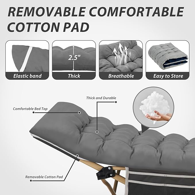 Folding Camping Cot for Sleeping, Portable Cots for Adults, Heavy Duty Cot Bed 550LBS(Max Load), Extra Wider Cots with Large Pocket for Outdoor, Office, Beach