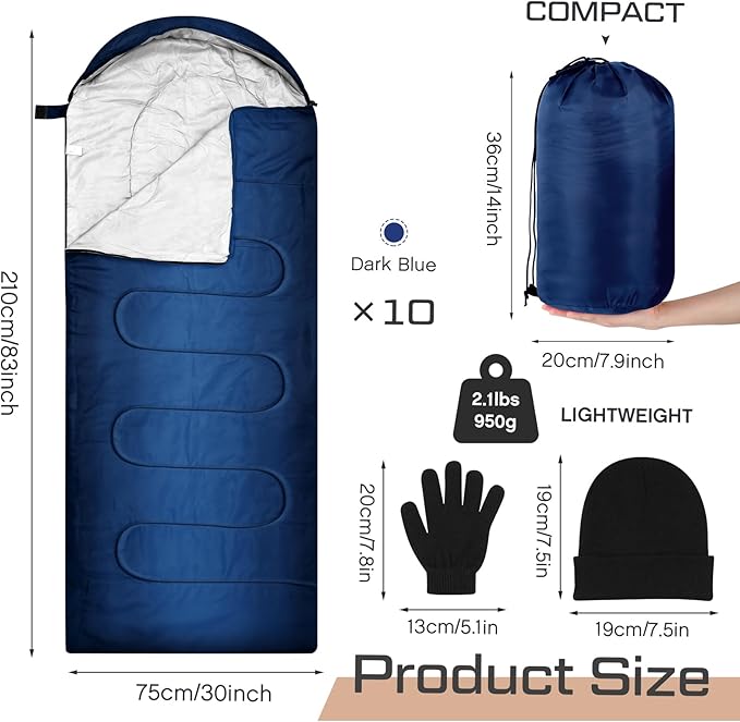 Tranqun Sleeping Bags for Adult with Winter Beanies Gloves, Cotton Liner Camping Sleeping Bag Waterproof Warm Lightweight for Backpacking Camping Indoor Outdoor Homeless People