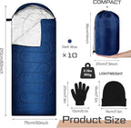 Tranqun Sleeping Bags for Adult with Winter Beanies Gloves, Cotton Liner Camping Sleeping Bag Waterproof Warm Lightweight for Backpacking Camping Indoor Outdoor Homeless People