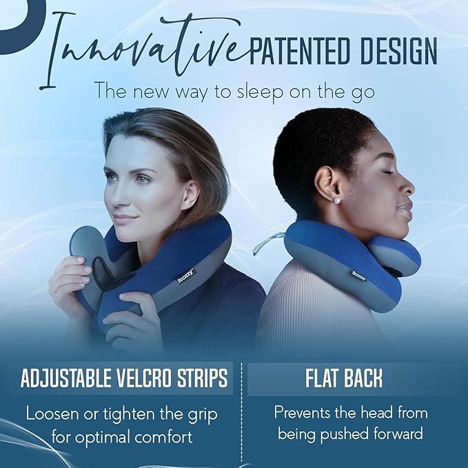 BCOZZY Travel Neck Pillow for Airplane – Patented Double Support for Head, Neck, and Chin. Best for Long Flights, Plane Sleeping, and Car Rides. Adjustable Size. Fully Washable. Carry Bag. Large, Gray
