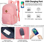 KEOFID Classic Travel backpack for Men and Women, Anti Theft Laptop Backpack with USB Charging Port for Work, Large Bag for College, Water Resistent(Bright Pink)
