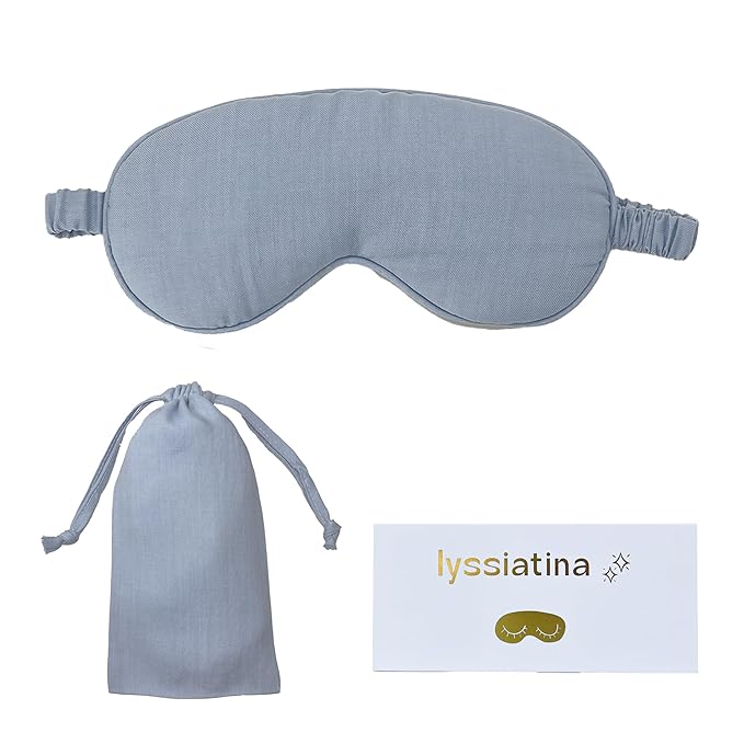 Sleep Mask Linen Eye Mask with Elastic Band,Comfort Sleeping Shade for Nighttime Sleeping, Traveling & Napping,Side Sleeper Eye Cover Cooling with Travel Bag Gift Package(Sky Blue)