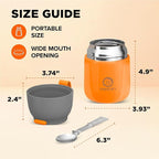 ENERGIFY Vacuum Insulated Food Jar. Large 17oz Bowl incl. Folding Spoon, Cup. Wide Mouth Keep Hot & Cold Drinks Soup Lunch Container for Adults. BPA-Free Stainless Steel, Leak Proof Orange