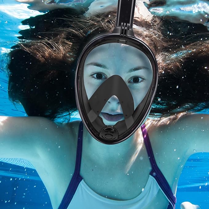 Full Face Snorkel Mask Adults with Dry Top System, Detachable Camera Mount, 180 Panoramic Anti-Fog Anti-Leak Diving Mask for Adult and Kids