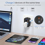 20W PD Fast Charging Universal Travel Adapter, 3-in-1 with 1 Type-C & 1 USB-A Ports, European Plug, International Power Adapter for US/JP/EU/UK/AUS/CHN, Worldwide Travel Essentials