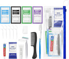 Personal Hygiene Kit Bulk Pack of 10,Individually Wrapped 13-IN-1 Blue Disposable Basic Travel Toiletry Set Homeless Care Package Supplies for Men,Women,Guests,Charity