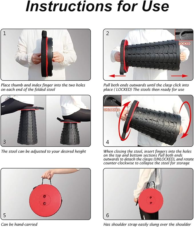 Deer's Life Square Portable Folding Stool, Upgrade Full Color Collapsible Stools for Adults Heavy Duty 485lbs Yet Small Lightweight Telescoping Retractable Camping Stool