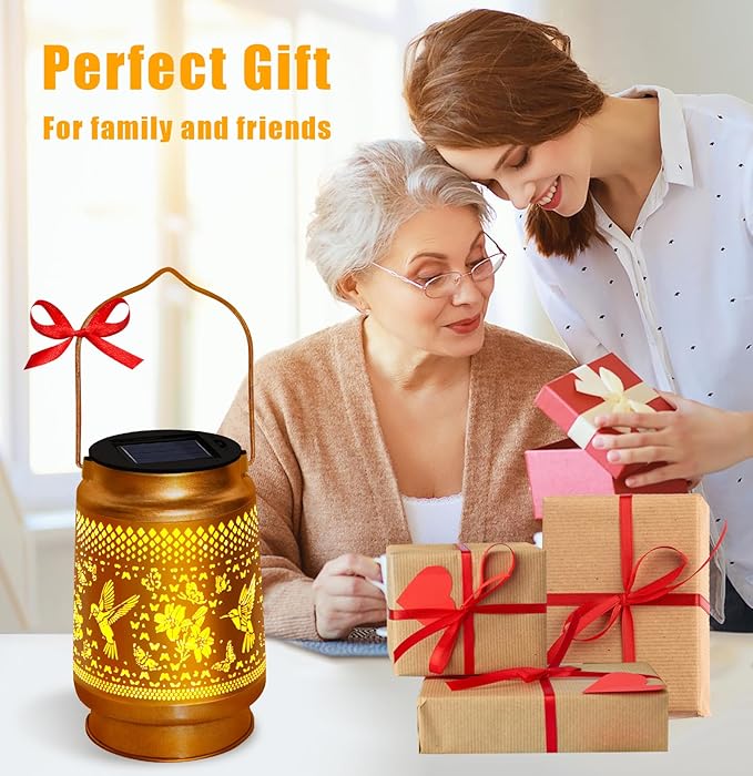Hummingbird Solar Lantern with Butterfly Shepherd Hook, Mom Gifts for Mothers Day & Birthday, Hummingbird & Butterfly Design, Outdoor Waterproof Metal Decor for Yard, Patio, Porch, Lawn & Tabletop