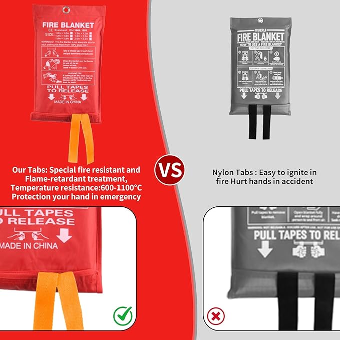 Home Safety Emergency Fire Blankets, (47.2 * 47.2/39.3 * 39.3” Two Mix Size) 4PACK Fire Blanket for Kitchen, Fireproof Fiberglass Fire Safety Blanket, Camping, Grill, Car, Warehous.
