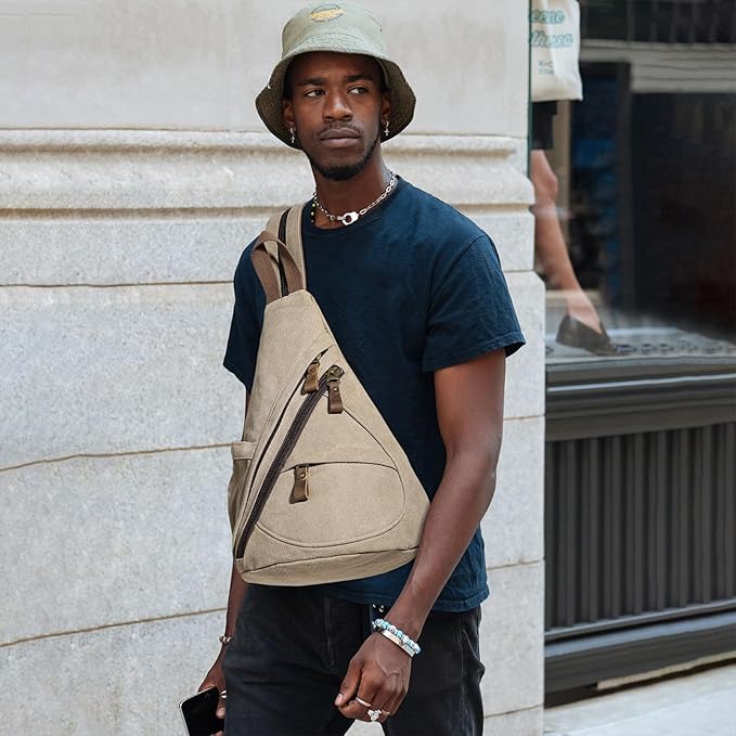KL928 Canvas Sling Bag - Small Crossbody Backpack Shoulder Casual Daypack Rucksack for Men Women(Large Version)