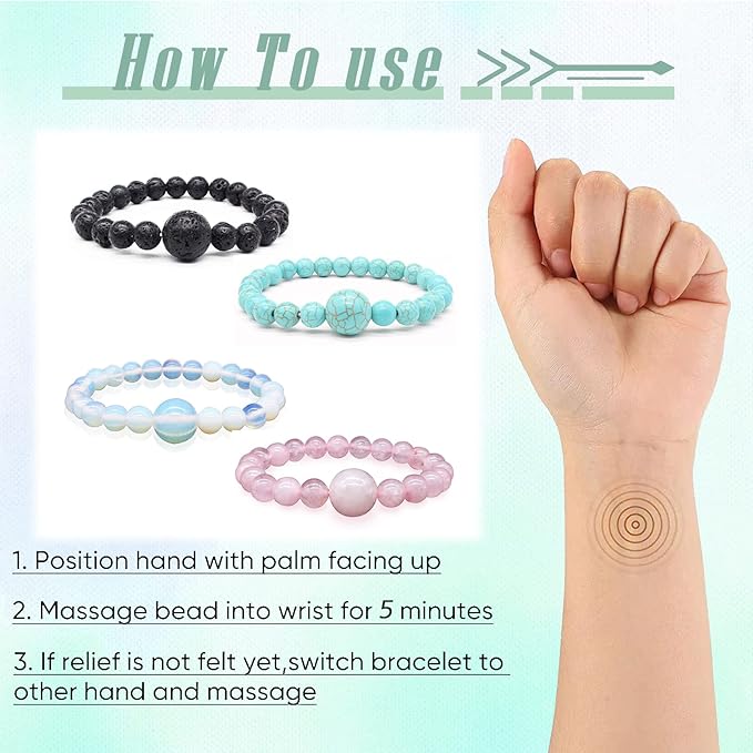 Hion Motion Sickness Bands Anti Nausea Acupressure Wristband Anti Nausea Bracelet for Motion Sickness and Morning Sickness（YC-SL-4PCS-aAY-1）