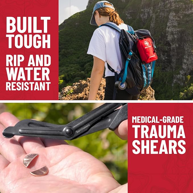 Surviveware 98 Pcs Comprehensive Premium Survival First Aid Kit - Medical Emergency Kit for Travel Camping Gear, Home Essentials & Outdoor Emergencies - HSA & FSA Eligible Survival Kit