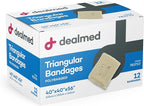 Dealmed Latex-Free Triangular Bandages – 12 Cotton Bandages with 2 Safety Pins, 40" x 40" x 56" Compression Bandage Wrap, Wound Care Product for First Aid Kit and Medical Facilities