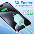 iPhone 17 16 15 Fast Charger Block and 10ft USB C to C Cable Cord Long for Apple iPhone 17 Pro Max/17 Air/16e/16 Plus/15/iPad/Samsung,Type C Wall Charging Power Adapter Plug Cube Brick-Light Green