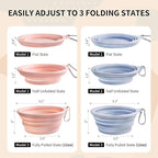 Collapsible Dog Bowls 2-Pack, Portable Travel Dog Bowl with Carabiner, Food-Grade Silicone Pet Bowl for Hiking, Walking(Macaron Pink and Blue)