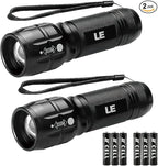 Lighting EVER LED Flashlights High Lumens, Small Flashlight, Waterproof, Adjustable Focus Flash Light for Outdoor, Emergency, Camping, AAA Batteries Included, 2 Pack