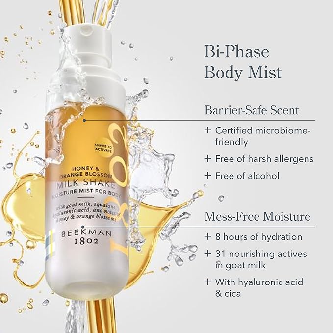 Beekman 1802 Honey & Orange Blossom 3-Piece Body Care Set – Goat Milk Skincare Gift Set with Bar Soap, Whipped Body Cream & Hydrating Body Mist – Travel Size Body Care Kit