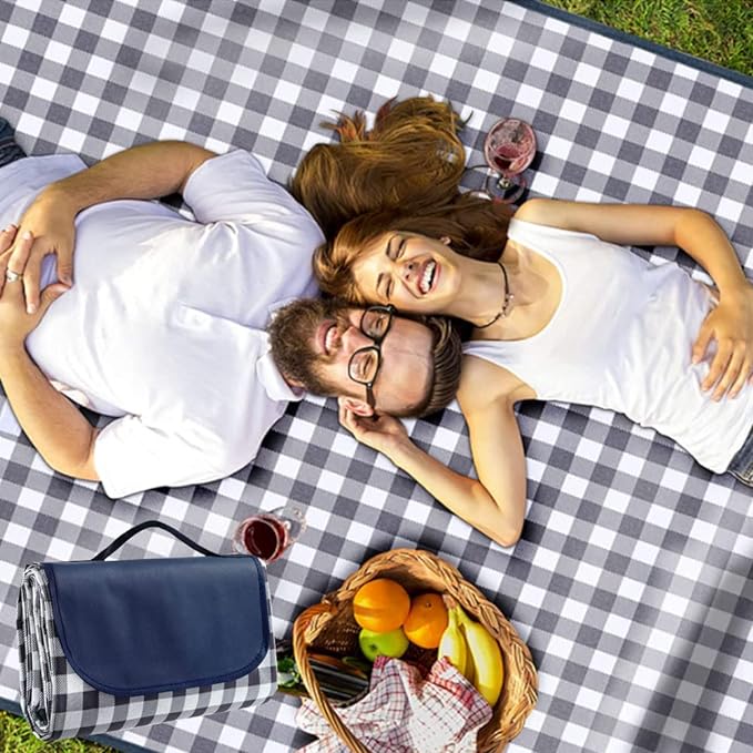 Extra Large Picnic Blanket Beach Blankets, Outdoor Foldable Waterproof Sand Mat for Beach Camping Hiking Travel Family Concerts Grass Park Music Festival Lawn Mats (Dark Blue, 80x60inch)