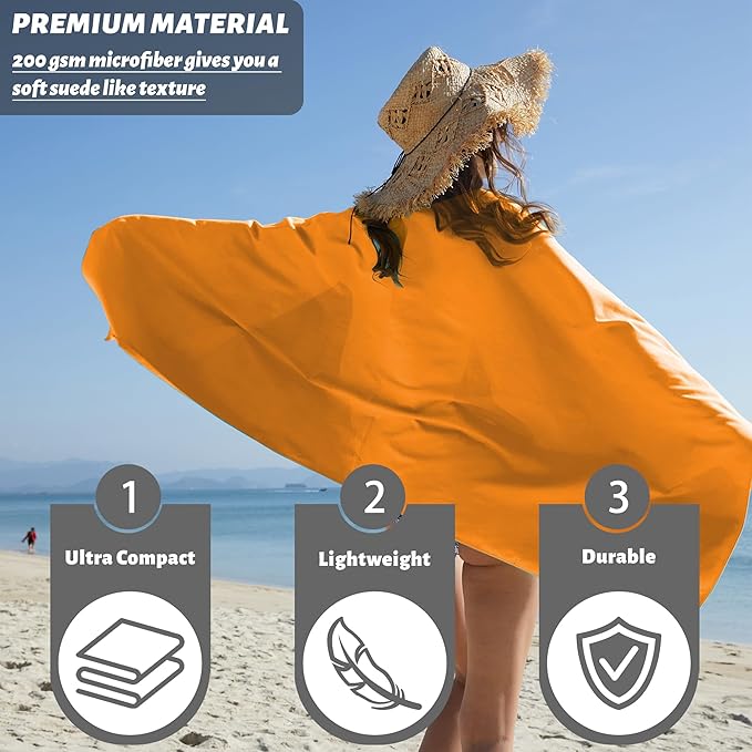 Rainleaf 2 Pack Microfiber Quick Dry Travel Towel, Super Absorbent Ultra Compact Lightweight Camping Towel for Gym, Hiking, Pool, Yoga - Orange
