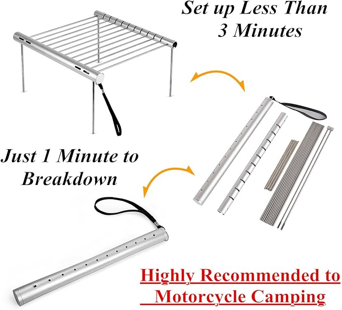 NASHRIO Portable Camping Grill, Folding Compact Stainless Steel Charcoal Barbeque Grill for Picnics, Backpacking, Backyards, Survival