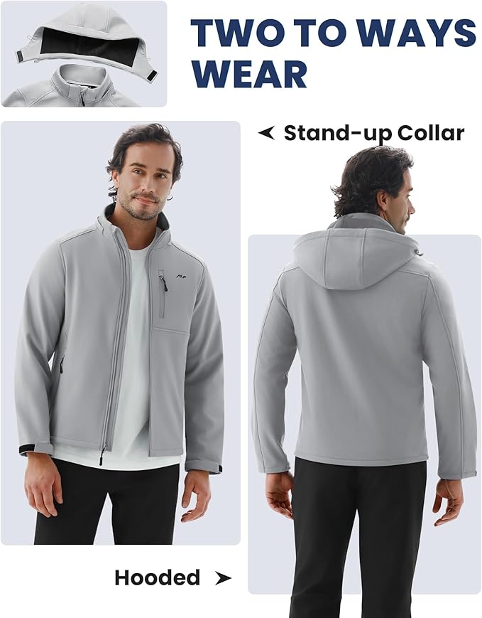 WULFUL Men's Softshell Jacket Waterproof Lightweight Insulated Windbreaker Fleece Lined Rain Shell Jacket for Hiking Travel