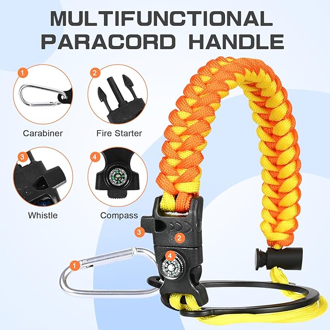 Insulated Water Bottle 64 oz, Half Gallon Water Jug Cold 48H, BPA Free Stainless Steel Bottles with Straw/Chug 2-in-1 Lid, Bag, Paracord Handle, Silicone Boot, Sports Gym School Metal Flask