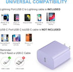 iPhone Fast Charger 3+3Pack 20W USB C Wall Charger with 6FT Fast Charging Cable Compatible with iPhone 14/13/12/11/Pro/Pro Max-Purple