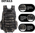 35L Tactical Backpack for Men, MOLLE Military Bug Out Bag, Waterproof Rucksack for Hiking with Hydration Port Balck CP