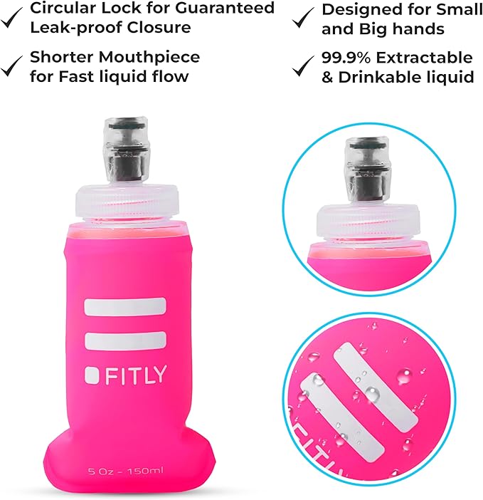 Soft Flask - Shrink As You Drink Soft Water Bottle for Hydration Pack - Folding Water Bottle Ideal for Running, Hiking, Cycling, Climbing & Rigorous Activity