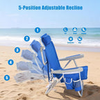 SUNNYFEEL Low Beach Chair 2 Pack, 5-Position Lay Flat Reclining, Backpack Portable Folding Chairs with Cooler Bag & Cup Holder, Heavy Duty 350 LBS, Compact for Beach, Camping, Travel