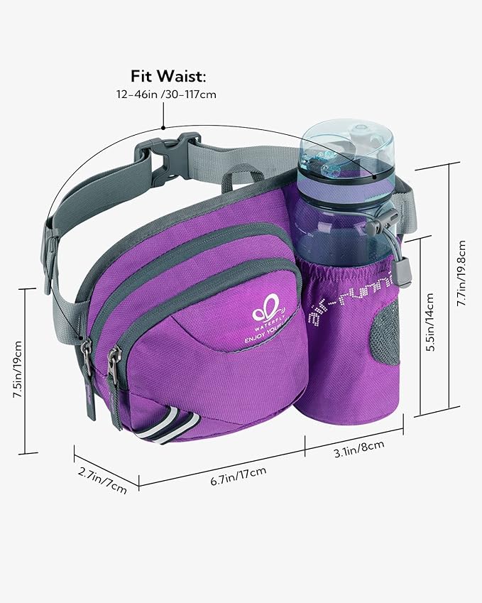 WATERFLY Fanny Pack Waist Bag: Waist Pack for Women Men with Water Bottle Holder Hiking Fanny Pack for Running Walking DogWalking Travel Cycling