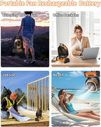 Battery Operated Fan Portable Battery Powered Camping Tent Fan with LED Lantern Light 20000mAh Rechargeable, Oscillating, 360° Rotating Hanging Hook, Cordless for Desk, Travel(Orange)