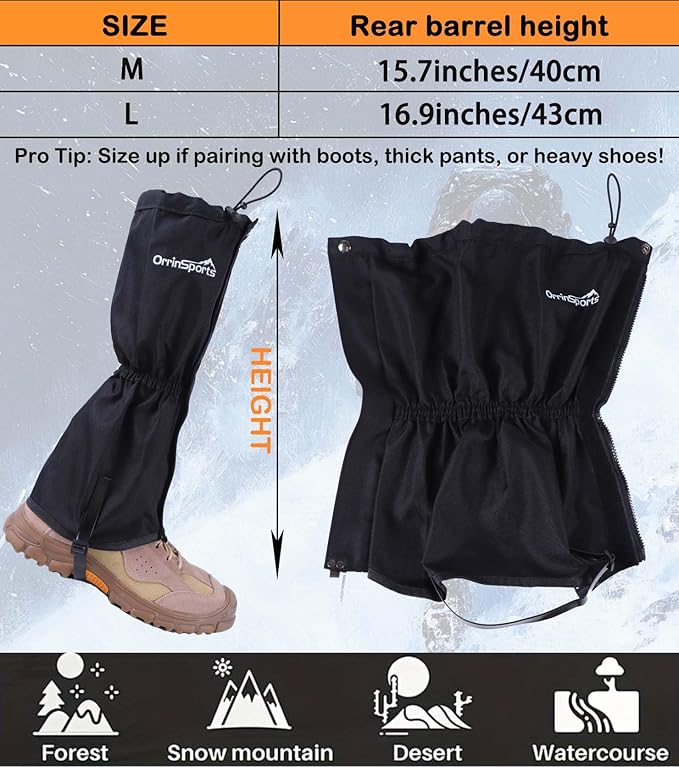 Waterproof Leg Gaiters for Men Women, Adjustable Snow Boot Gators for Hiking, Skiing, Hunting, Outdoor Adventures