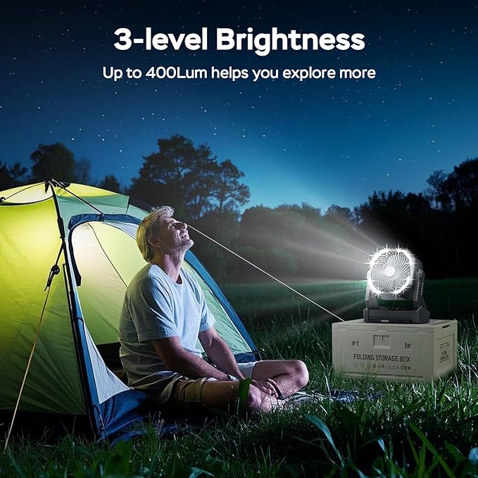 LED Lantern with Camping Fan, 20000mAh Rechargeable Portable Fan, 58H Cooling, Tilt Head, 4 Speed Floor Fan with LED Light and Hook for Tent Car Travel Jobsite Fishing Outdoor Hurricane Power Outage