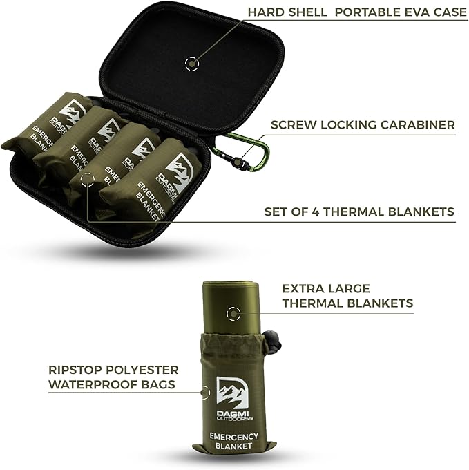 Emergency Mylar Thermal Blanket 4 Pack. Space Blankets for Survival Kits & Extreme Cold Weather - NASA Designed - Perfect for Camping Survival, Bug Out Bag, Hiking, Car Survival