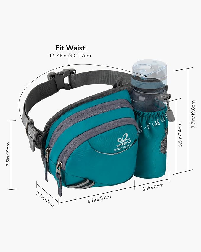 WATERFLY Fanny Pack Waist Bag: Waist Pack for Women Men with Water Bottle Holder Hiking Fanny Pack for Running Walking DogWalking Travel Cycling