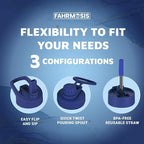 64 Oz Insulated Water Bottle with Strap Stainless Steel Sports Water Bottle with 3 Lids (Straw, Chug and Flip Lid) Leak Proof Metal Half Gallon Jug for Men & Women - Navy Blue