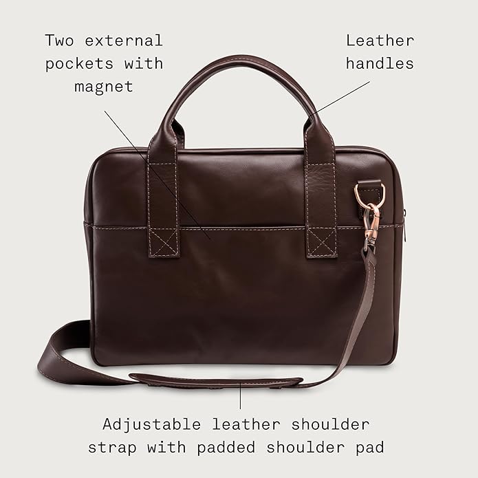 Nordweg Nomad Leather Briefcase NW080A – Leather Bag for Work & Travel – Fits 15.6” Laptop – Minimalist, Durable, Elegant